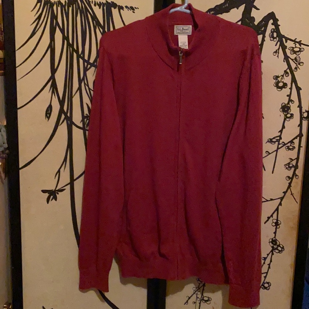 L.L.Bean Men’s Red Burgundy Cashmere Blend Preppy Classic Cardigan Sweater